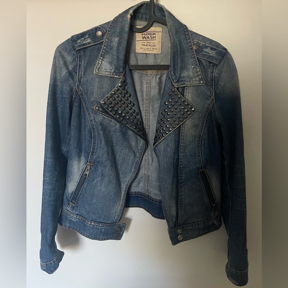 Zara Studded Blue Jean Jacket (Small) 100% Cotton